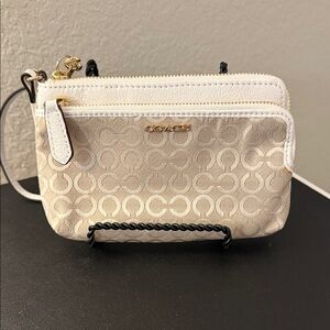 Coach Beige and White Signature Wristlet